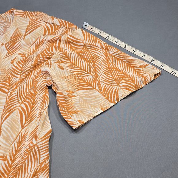 LUQ Stitch Fix Brown Beige Floral Shirt NEW Tie V-Neck Short Sleeves Women's XSP - Picture 5 of 8